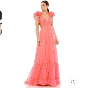 MAC DUGGAL RUFFLE TIERED CUT-OUT CHIFFON GOWN